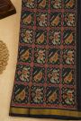 Patola Silk Off White Saree With Grey Geometric Motifs And Traditional Elephant Border