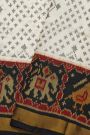 Patola Silk Off White Saree With Grey Geometric Motifs And Traditional Elephant Border