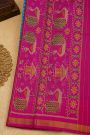 Patola Silk Sea Blue Saree With Florals And Leaves Jaal Border