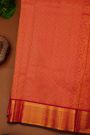 Kancheepuram Silk Orange Saree With Floral And Peacock Thread Work And Zari Border
