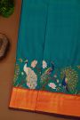 Kancheepuram Silk Teal Blue Saree With Thread Embroidery Work