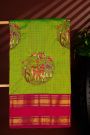 Kancheepuram Silk Lime Green Saree With Thread Embroidery Work And Gap Border