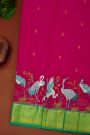 Kancheepuram Silk Rani Pink Saree With Thread Embroidery Work