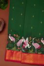 Kancheepuram Silk Bottle Green Saree With Thread Embroidery Work Body