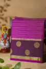 Venkatagiri Silk Magenta Saree With Florals And Peacocks Border