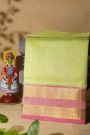 Venkatagiri Silk Light Green Saree With Florals And Peacocks Border