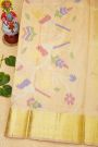 Venkatagiri Silk Beige Saree With Floral And Parrot Body