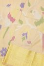 Venkatagiri Silk Beige Saree With Floral And Parrot Body