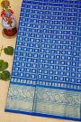 Venkatagiri Silk Royal Blue Saree With Florals And Peacocks In Checks Body