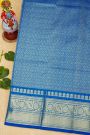Venkatagiri Silk Royal Blue Saree With Florals And Peacocks In Checks Body