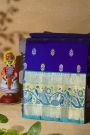 Venkatagiri Silk Royal Blue Saree With Florals And Peacocks Border