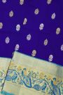 Venkatagiri Silk Royal Blue Saree With Florals And Peacocks Border
