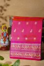 Venkatagiri Silk Pink Saree With Animal Buttis Body