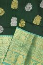 Venkatagiri Silk Bottle Green Saree With Florals And Paisleys Body