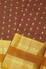 Venkatagiri Silk Maroon Saree With Checks And Floral Buttis Body
