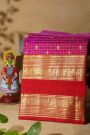 Venkatagiri Silk Pink Saree With Checks And Floral Buttis Body