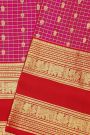 Venkatagiri Silk Pink Saree With Checks And Floral Buttis Body