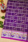 Venkatagiri Silk Purple Saree With Checks And Deer Buttis Body