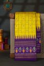 Ikat Silk Yellow Saree With Florals And Buttis Body
