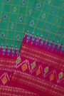 Ikat Silk Rama Green Saree With Florals And Leaves Jaal Border