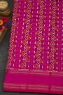 Ikat Silk Royal Blue Saree With Florals And Buttis In Checks Body
