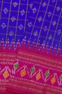 Ikat Silk Royal Blue Saree With Florals And Buttis In Checks Body
