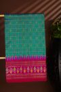 Ikat Silk Rama Green Saree With Florals And Leaves Jaal Border