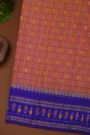 Ikat Silk Rust Saree With Checks And Floral Buttis Body