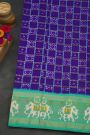 Ikat Silk Royal Blue Saree With Elephants And Florals Border
