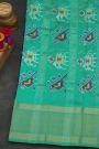 Ikat Silk Royal Blue Saree With Elephants And Florals Border