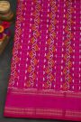 Ikat Silk Royal Blue Saree With Florals And Buttis In Checks Body