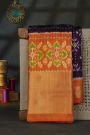 Ikat Silk Dark Violet Saree With Florals And Buttis In Checks Body