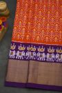Ikat Silk Orange Saree With Florals And Leaves Body