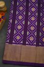 Ikat Silk Orange Saree With Florals And Leaves Body