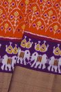 Ikat Silk Orange Saree With Florals And Leaves Body