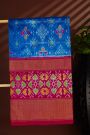 Ikat Silk Blue Saree With Diamonds In Gap Border