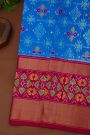 Ikat Silk Blue Saree With Diamonds In Gap Border