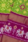 Ikat Silk Leaf Green Saree With Florals And Leaves Body