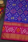 Ikat Silk Royal Blue Saree With Florals And Leaves Body
