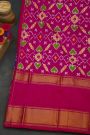 Ikat Silk Royal Blue Saree With Florals And Leaves Body