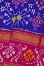 Ikat Silk Royal Blue Saree With Florals And Leaves Body