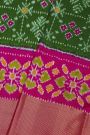 Ikat Silk Bottle Green Saree With Diamonds In Zari And Florals Border