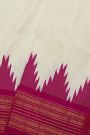 Ikat Silk Off White Saree With Floral And Leaf Pallu