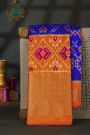 Ikat Silk Royal Blue Saree With Diamonds In Zari And Florals Border