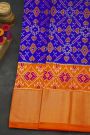 Ikat Silk Royal Blue Saree With Diamonds In Zari And Florals Border