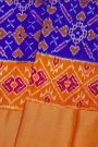 Ikat Silk Royal Blue Saree With Diamonds In Zari And Florals Border