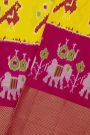 Ikat Silk Yellow Saree With Parrots And Elephant Buttis Body
