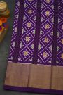 Ikat Silk Orange Saree With Diamonds In Zari And Elephants Border