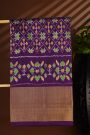 Ikat Silk Navy Blue Saree With Floral And Leaf Pallu