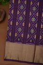 Ikat Silk Navy Blue Saree With Floral And Leaf Pallu